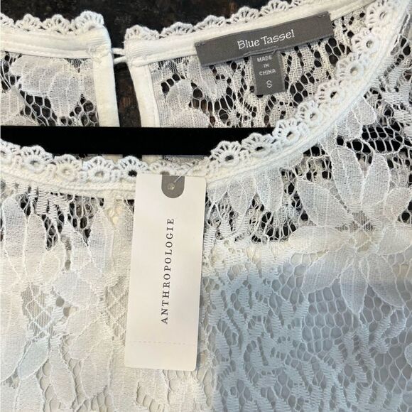 NWT ANTHROPOLOGIE BLUE TASSEL Daisy Lace Top White Women’s Size Small - Picture 6 of 10